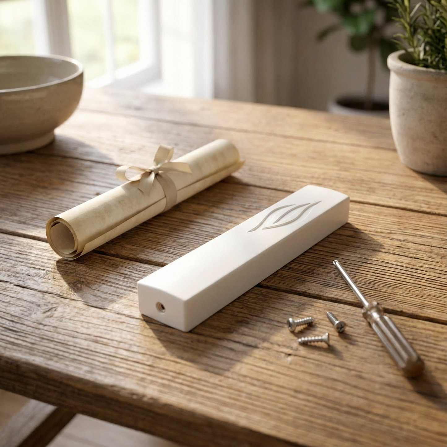 מזוזת בטון "ש" לבן