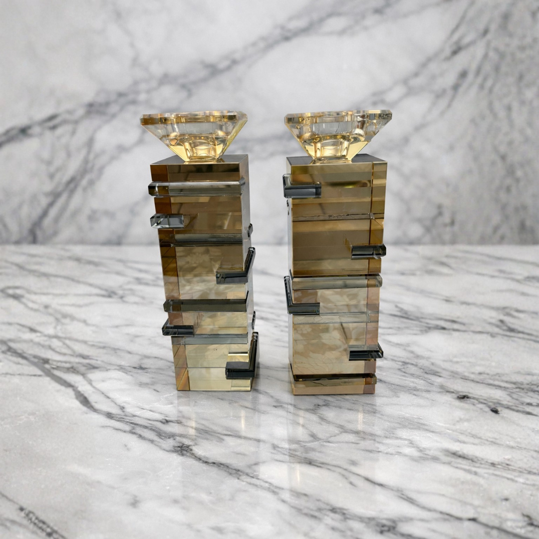 זוג פמוטי קריסטל זהב שחור 20 ס"מ